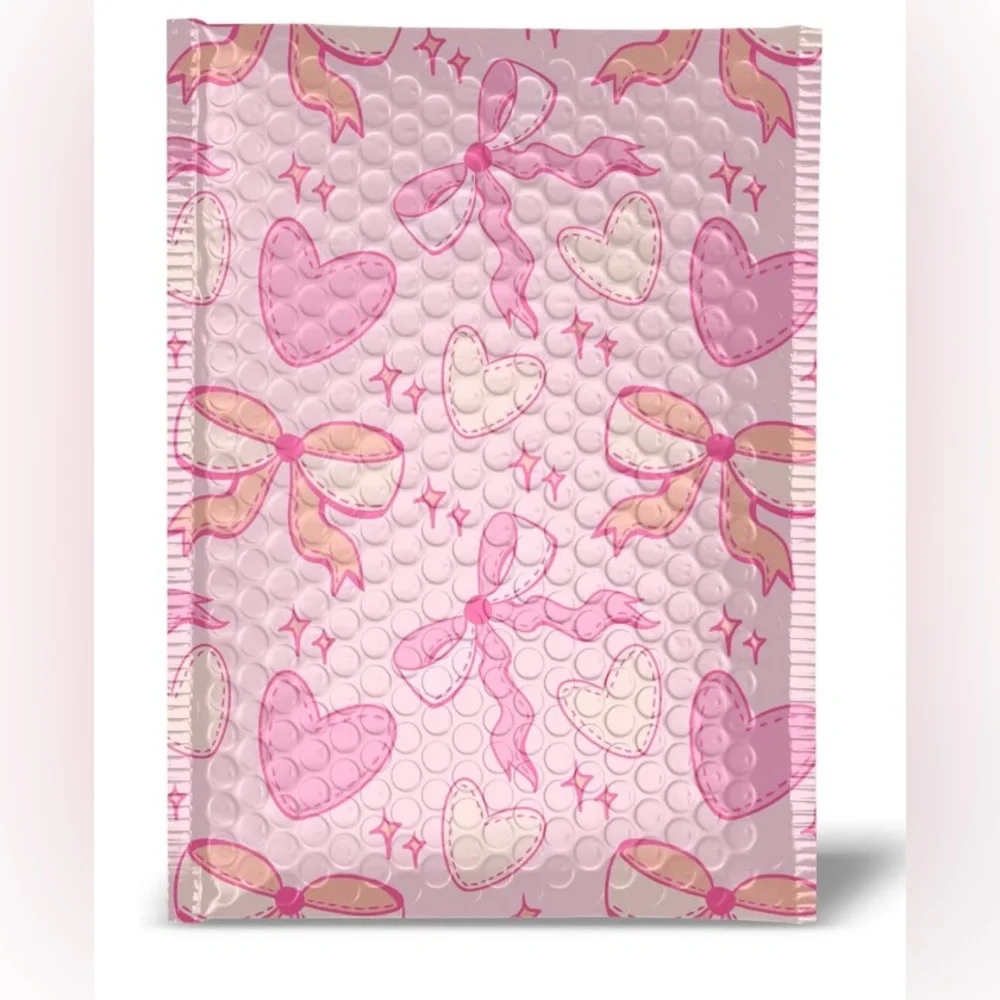 10 Pink and Cream Heart and Bow Bubble 8.5x11 Poly Mailers
